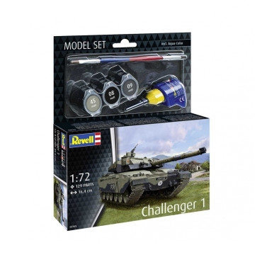 KIT PARA MONTAR REVELL MODEL SET TANQUE DE GUERRA CHALLENGER 1 1/72 129 PEÇAS COMPLETO COM TINTAS COLA E PINCEL REV 63365